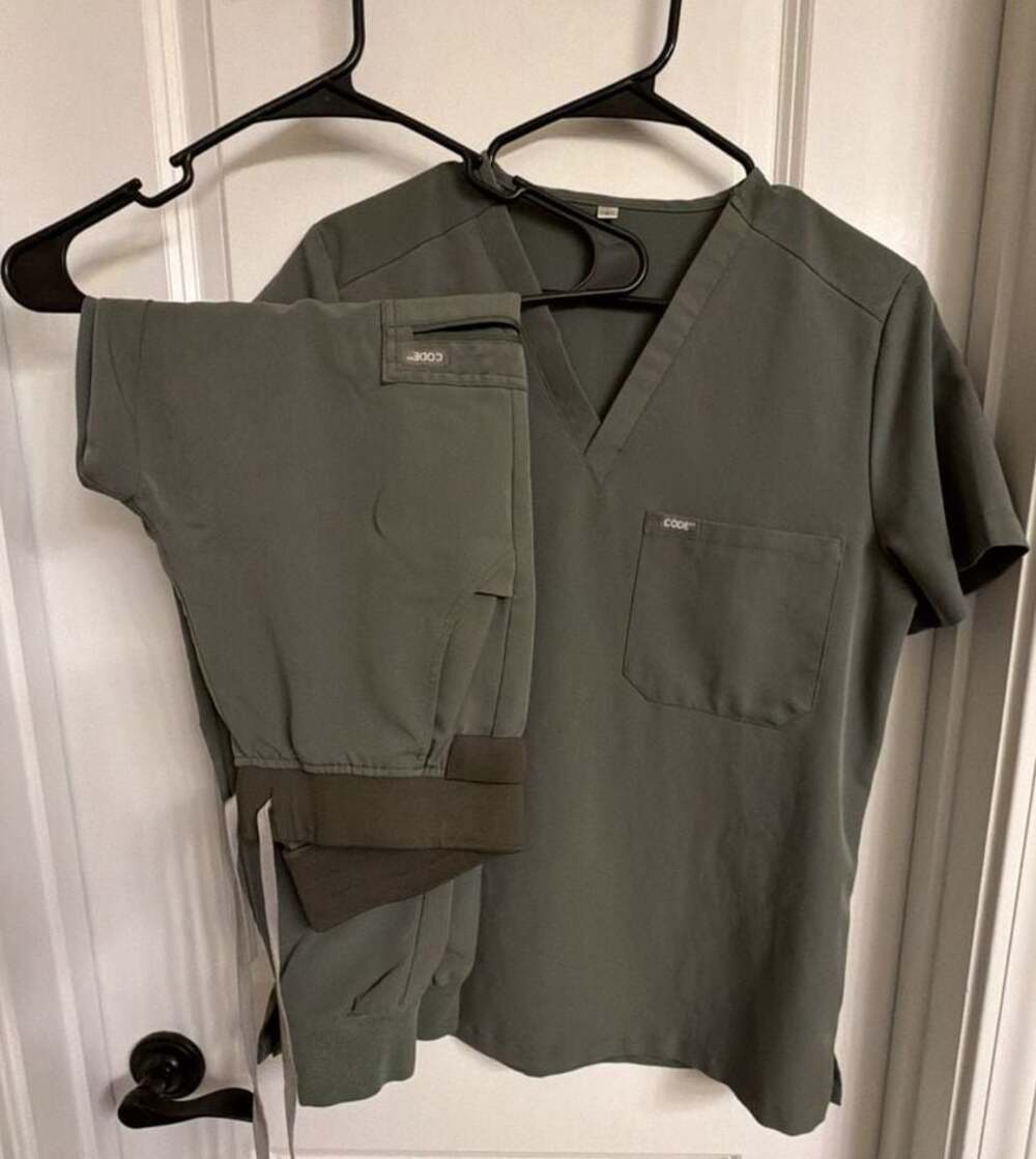 CODE V-Neck Scrub Top and Jogger Scrub Pants Set Olive Green